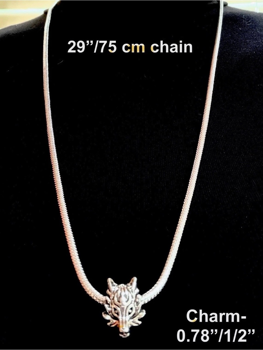 Men'/women's 925 sterling Silver Necklace.Snake chain,wolf head pendant.29”/75cm
